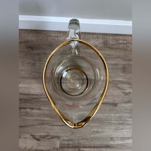 Vintage Hand-Painted Glass Pitcher with Gold Trim floral flowers water juice - Picture 5 of 9